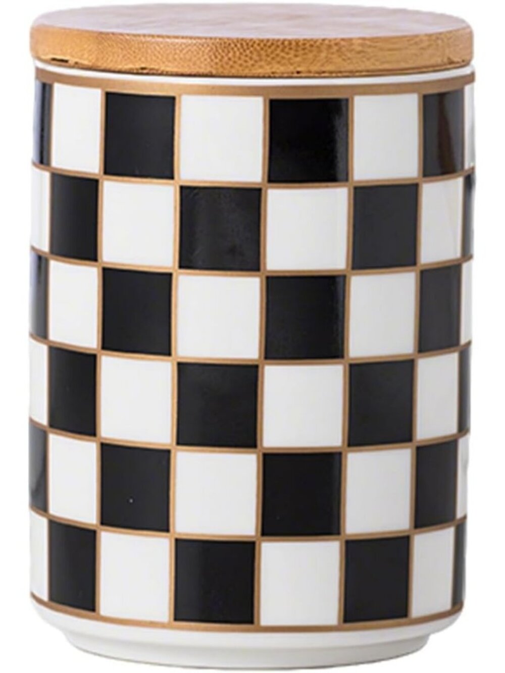 Airtight Black & White Checkered Ceramic Kitchen Canisters for Food Storage